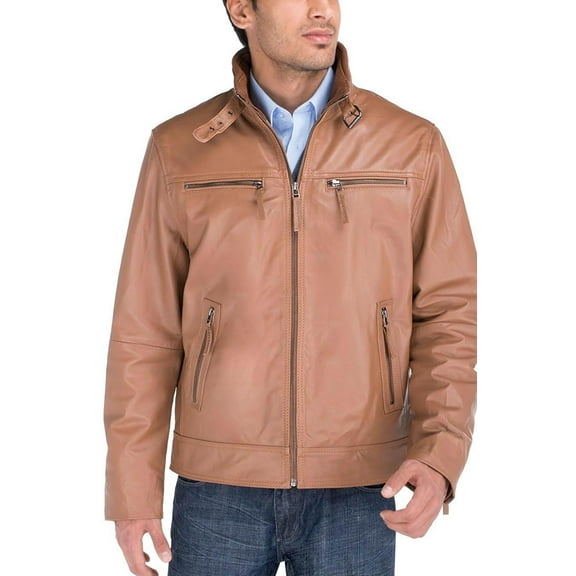 Mens Dark Camel Coat Luciano Natazzi Quality Cowhide PDM