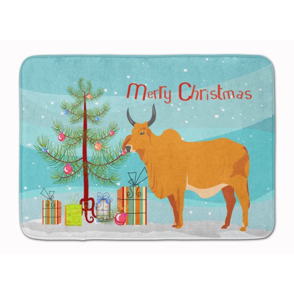 Carolines Treasures BB9192RUG Zebu Indicine Cow Christmas Machine Washable Memory Foam Mat Teal 19 X 27" multicolor