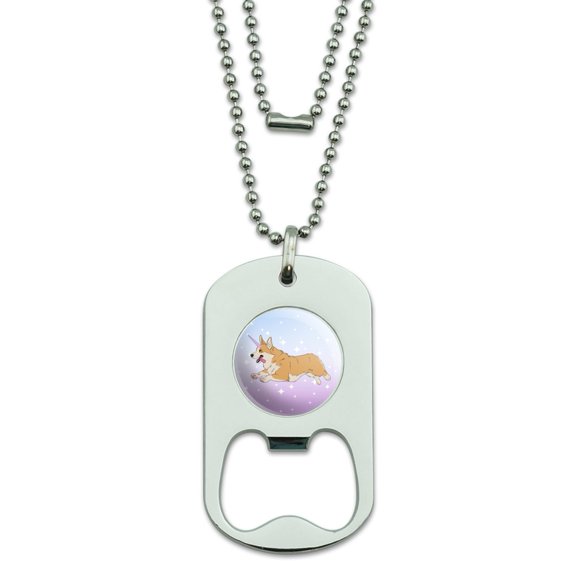 Unicorg Corgi Unicorn Military Dog Tag Bottle Opener Pendant