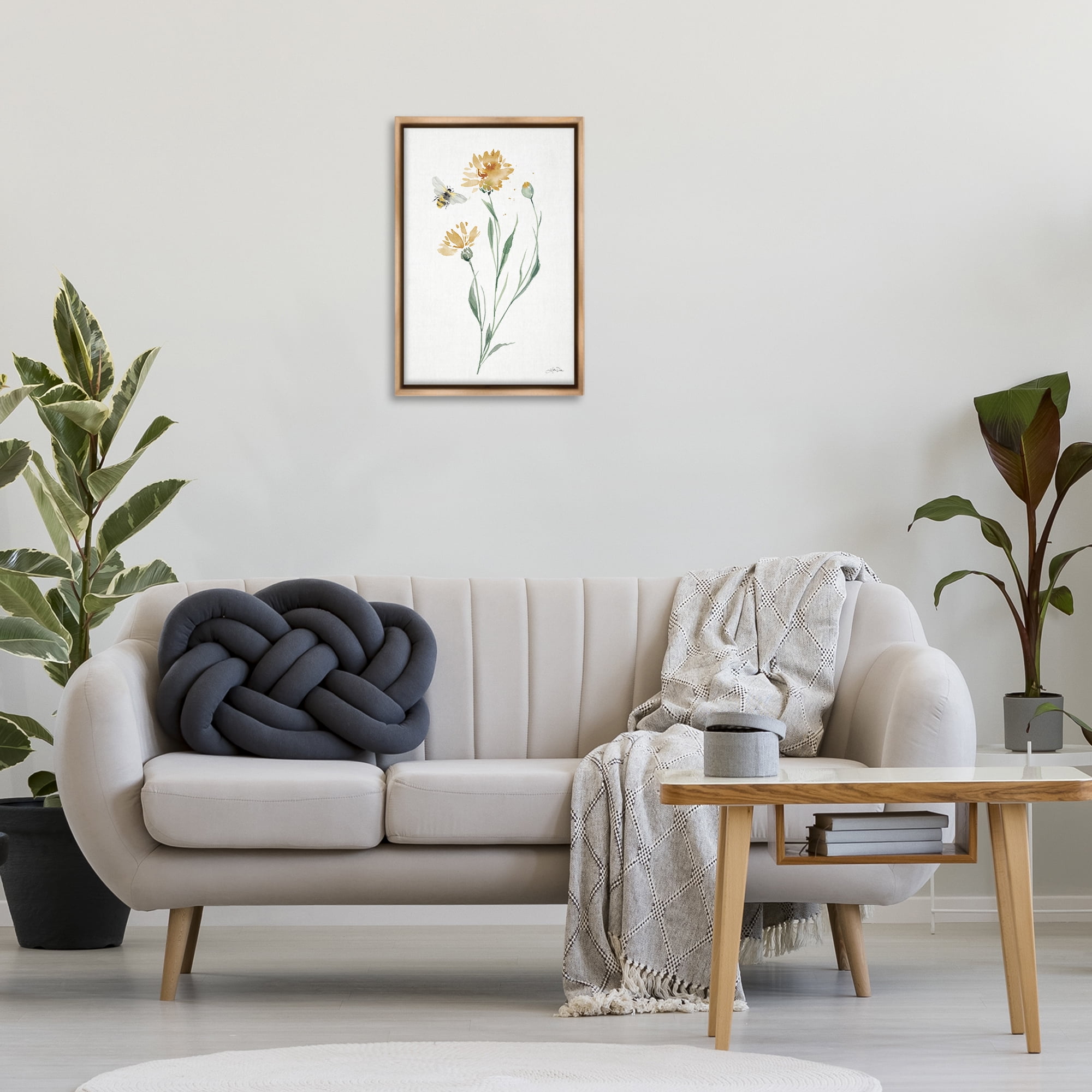 Stupell Industries Wild Honeybloom Flowers Botanical & Floral Painting Brown Floater Framed Art Print Wall Art, 17 x 25