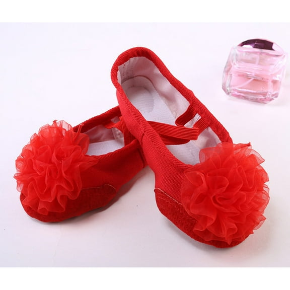 Milisten Girls Ballet Shoes 1 Pair Red Fabric Anti- Dance Slippers with Flower Design for Kids