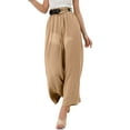 thumbnail image 3 of Qiylii Cotton Linen Pants for Women Loose Fit Wide Leg Palazzo Pants High Waisted Plus Size Flare Pants with Pockets, 3 of 5