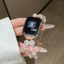 Dwitch Handmade Beaded Bracelet Apple Watch Band, Clear Sparkling Crystals Elastic Replacement Strap, Compatible with 38mm/40mm/41mmSeries 8/7/SE/6/5/4/3/2/1 iWatch Bands,Pink