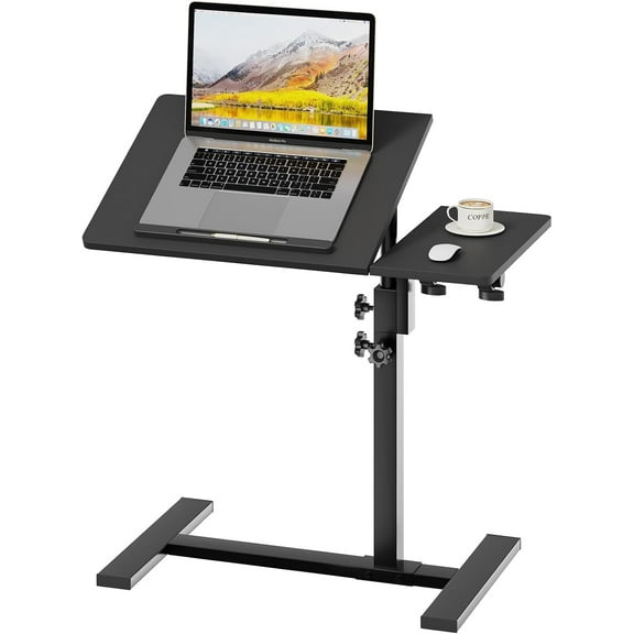 Laptop Desk Bedside Table with Wheels Laptop Stand for Couch Adjustable Tv Tray C End Table, Mobile Sofa Snack Table with Tiltable Top, Black