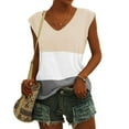 thumbnail image 2 of Womens Summer Tops Casual V Neck Solid Color Patchwork Sleeve Sleeve T-Shirt Ladies Beach Blouses Tees Tops for Women, 2 of 6