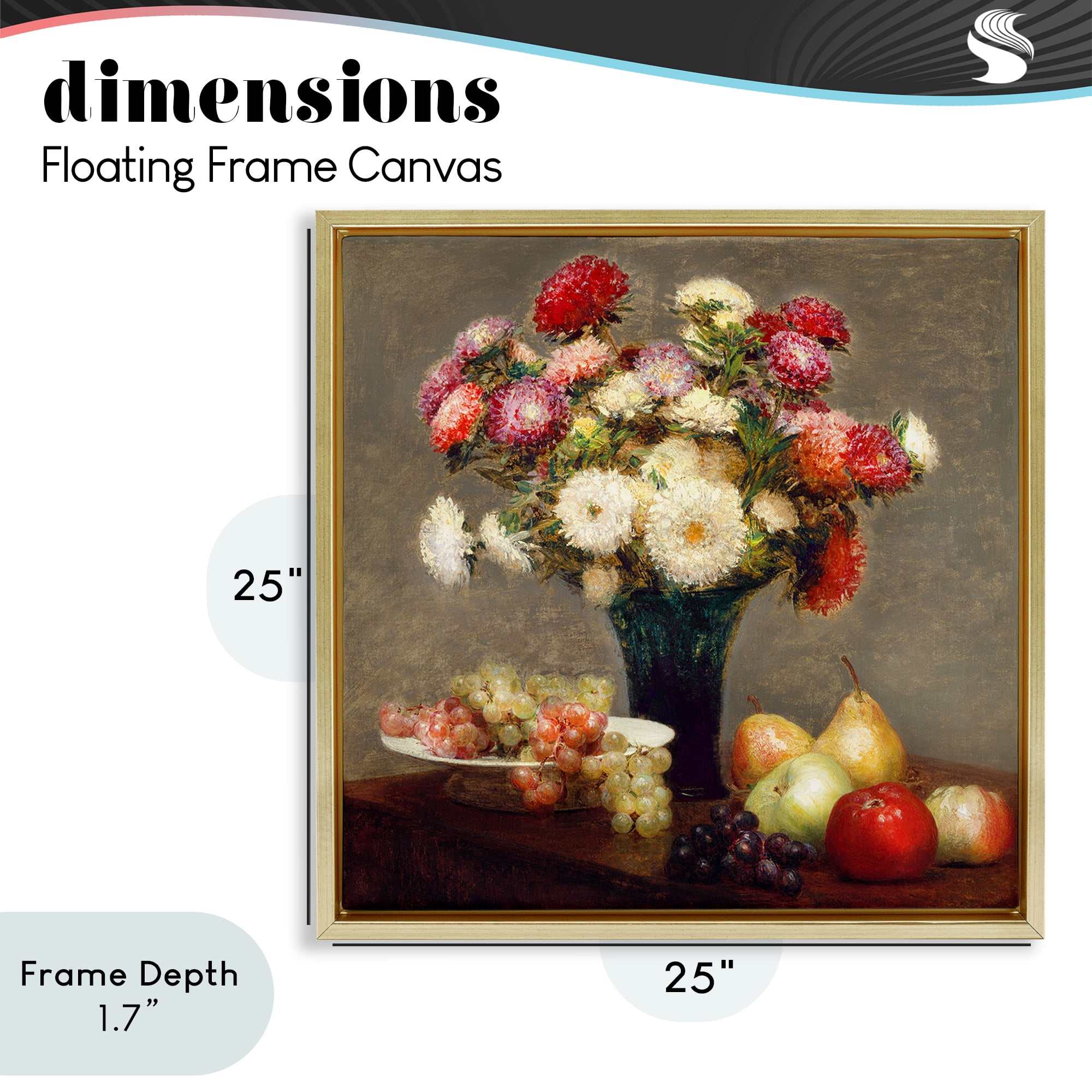 Stupell Industries Fruit & Asters Still Life Gold Framed Floater Canvas Wall Art, design by CAD Designs