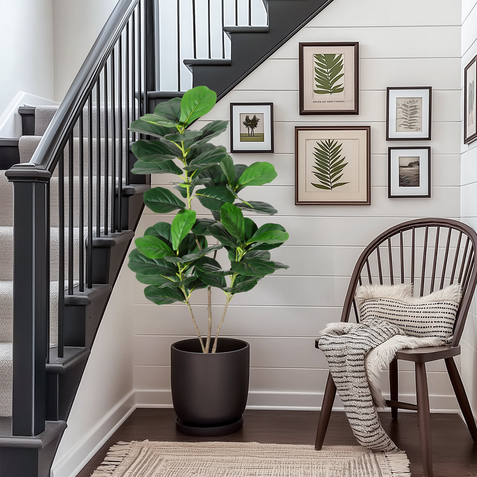 Fiddle Leaf Fig Tree Artificial Plant 4FT Tall Faux Plants Indoor Fake Ficus Lyrata Plant in Pot Artificial Fig Trees for Home Office Store Room Decor Indoor Outdoor Housewarming Gift