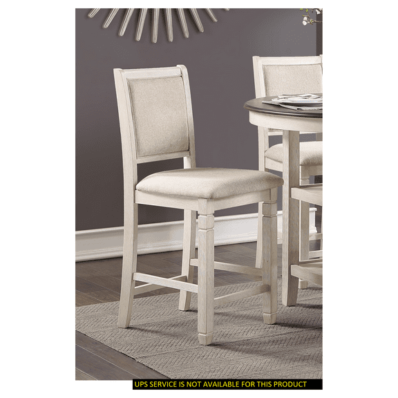 Antique White Finish Wooden Counter Height Chairs 2pcs Set Textured Fabric Upholstered Dining Chairs Antique White   Dining Room   Transitional   Wood