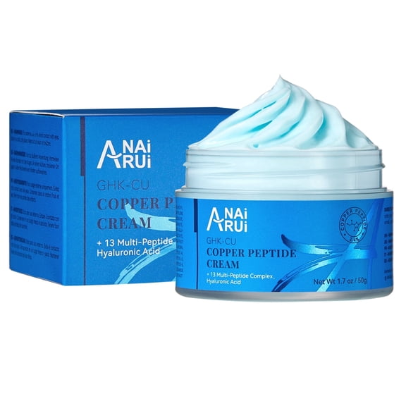 ANAiRUi GHK-Cu Copper Peptide Cream, 2.4% Copper Tripeptide + 13 Multi-Peptides, Hyaluronic Acid Daily Moisturizer for Dry Dull Skin, 1.7 oz