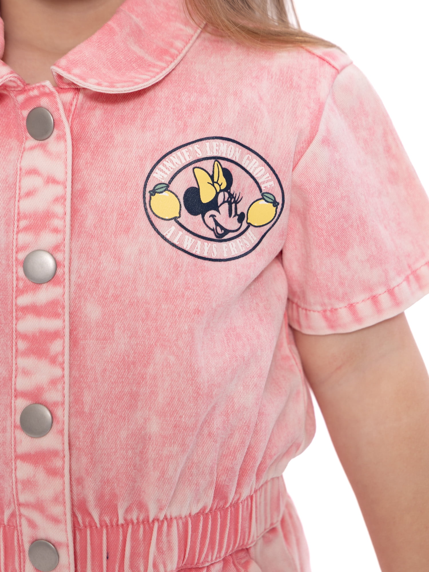 Minnie Mouse Toddler Girl Twill Romper with Short Sleeves, Sizes 12M-5T