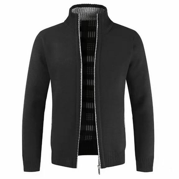 Inkach Men Stand Collar Cardigan Zipper Sweater Long Sleeve Knit Jacket