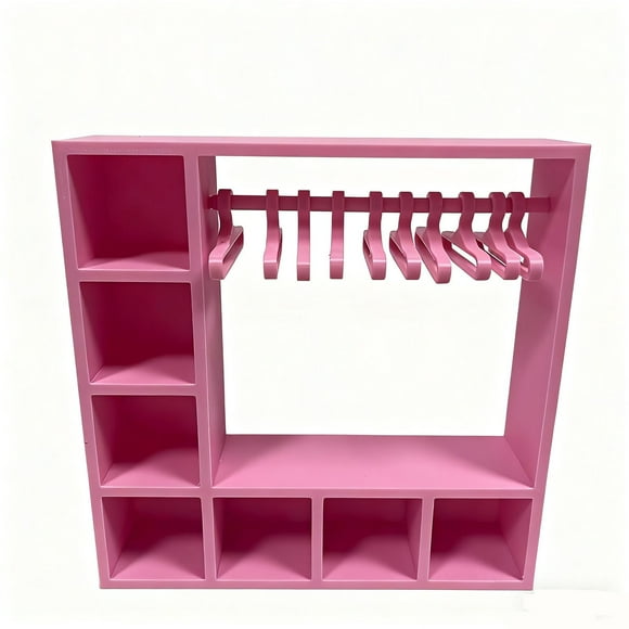 HaoXun Doll Accessory Display Box - Mini Wardrobe Set with 10 Hangers, Open Shelves for Hats/Shoes, Printed Material, Dollhouse/Desktop Display for Collectors