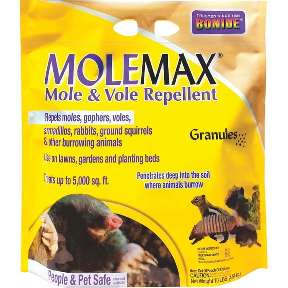 Bonide Molemax Mole and Vole Repellent Granules - Outdoor Pest Control - 10 lbs — Residential Use, Standard Application
