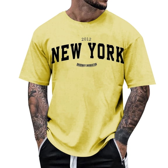Men Casual Graphic T Shirt Fashionable Streetwear Top Everyday Wear, XXL, Light Yellow