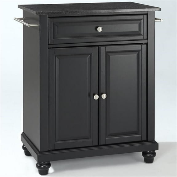 Bowery Hill Traditional Wood Kitchen Island with Granite Top in Black