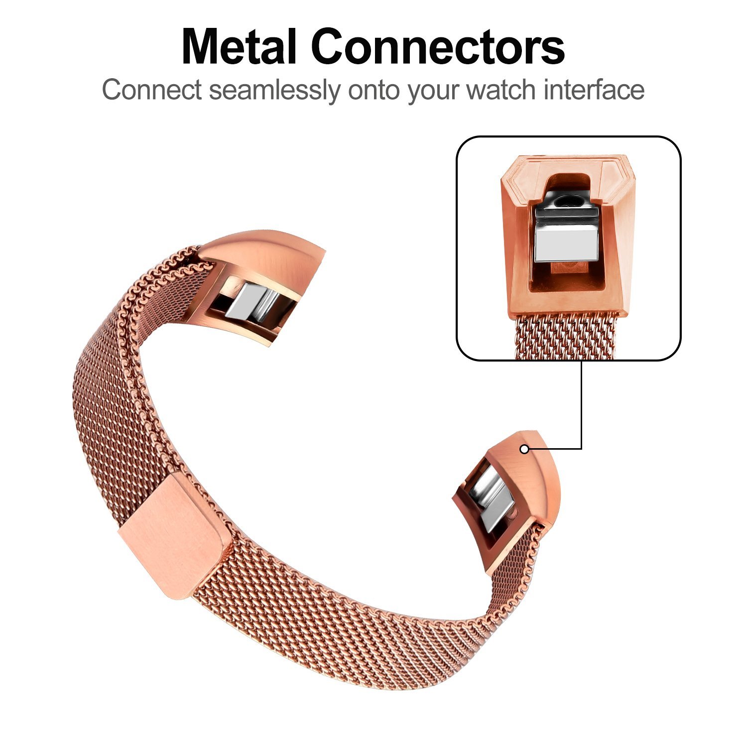 For Fitbit Alta Bands Alta HR Bands, Replacement Accessories Milanese Loop Stainless Steel Metal Bracelet Strap with Magnet Lock for Fitbit Alta HR Wristband-Rosegold - image 4 of 7