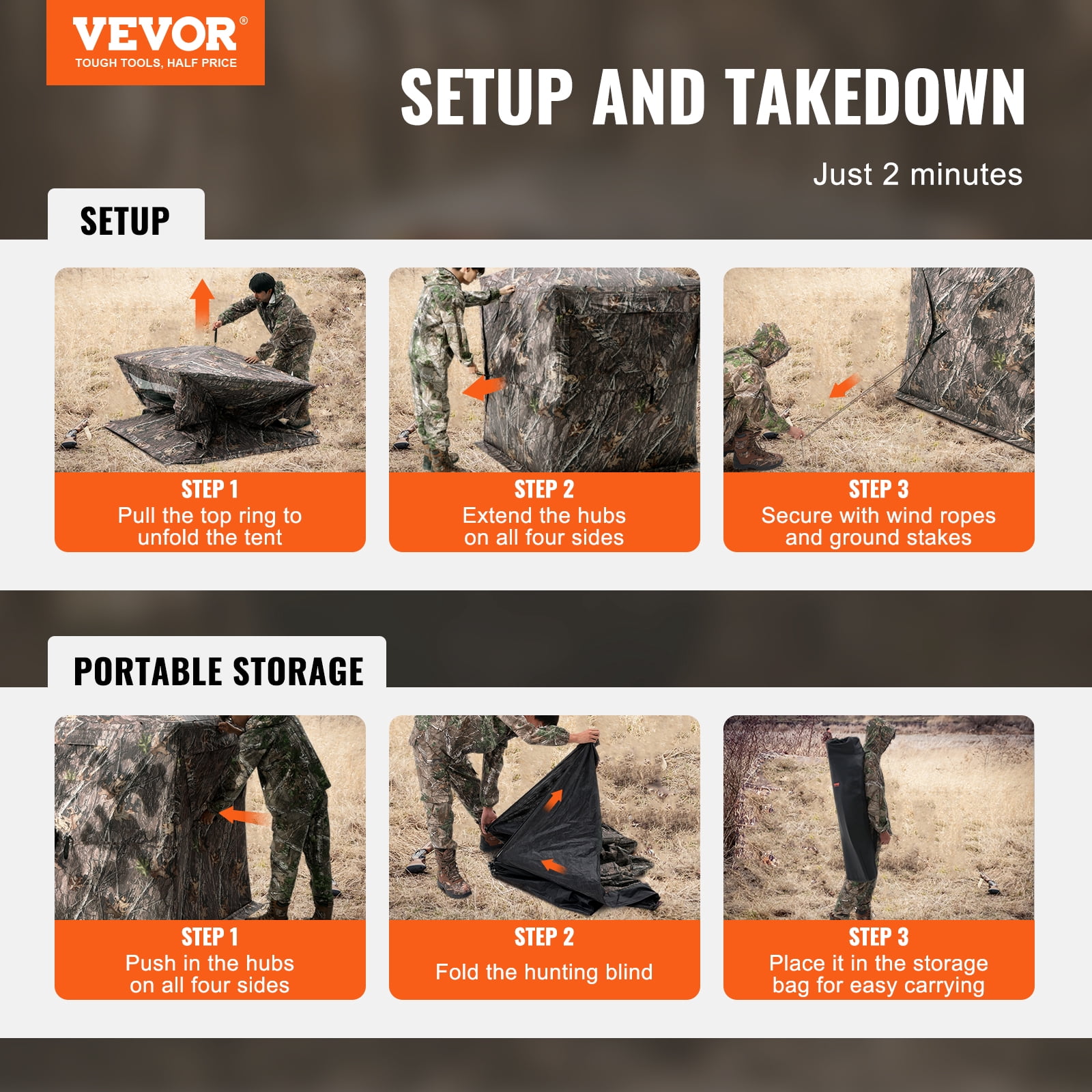 VEVOR Hunting Blind, 270° Ground Blind, 2-3 Person Pop Up Deer Blind for Hunting with Carrying Bag, Portable Resilient Hunting Tent, 3 Horizontal Windows for Turkey and Deer Hunting