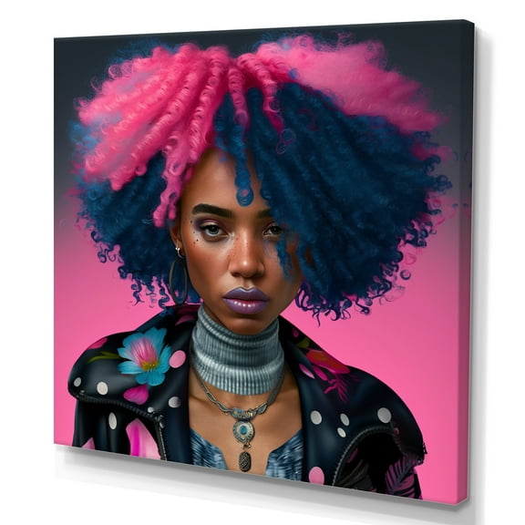 Designart Pink And Blue African American Woman V Canvas Wall Art