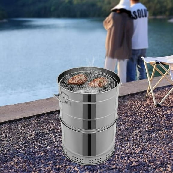 Large Portable Charcoal Grills, Stainless Charcoal BBQ Grill Barrel,360° Smokeless Outdoor Barbecue Grill for Travel, Outdoor