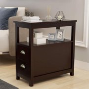 End Table with 2 Drawer and Open Shelf Narrow Nightstand for Living Room Sofa Furniture (Espresso)
