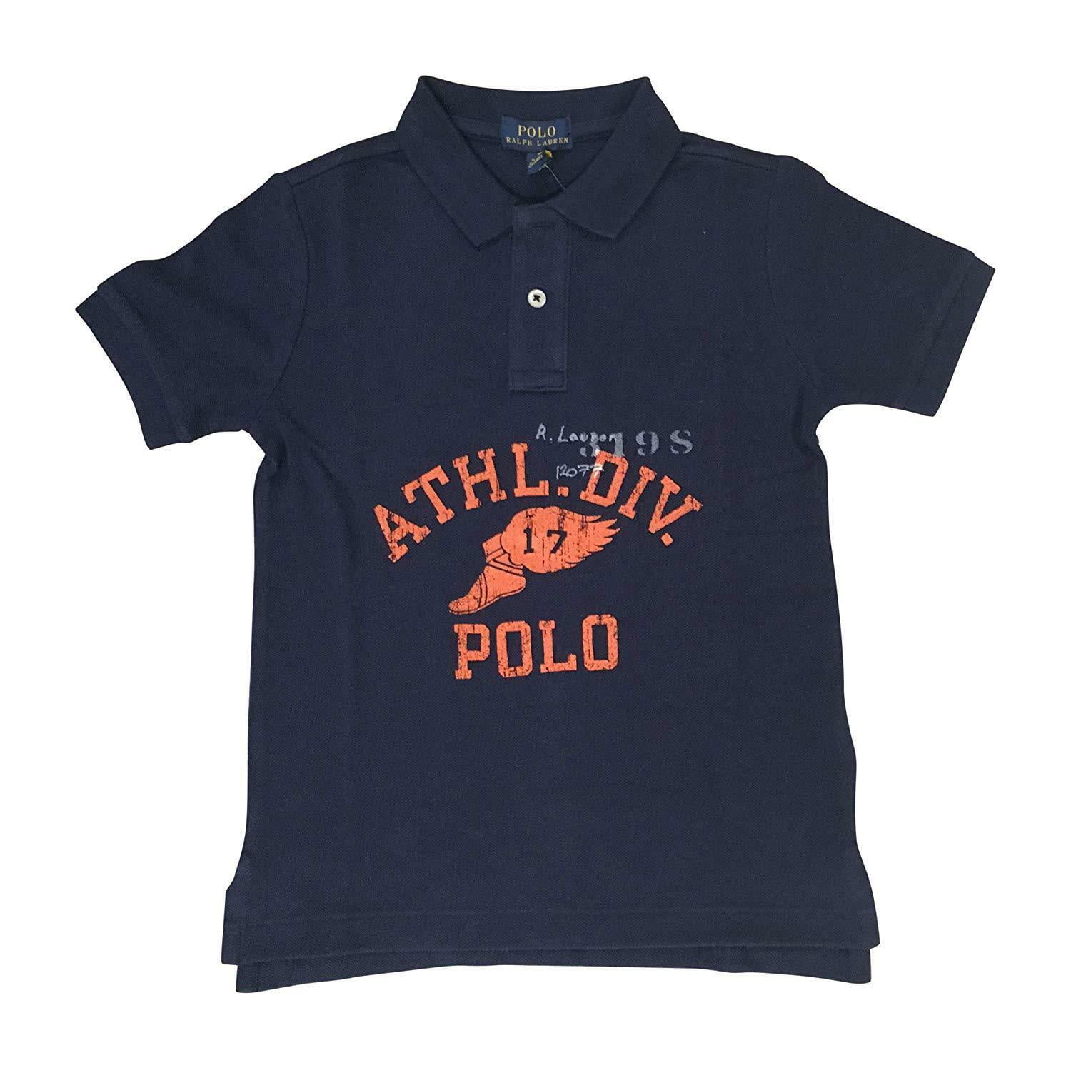 New Polo Ralph Lauren Boys Navy Blue Orange Polo Collar Shirt M Medium  10-12 9179-3 