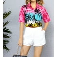 thumbnail image 5 of HAPPY BAY Women's Button Down Blouses Funky Vacation Button up Casual Summer Beach Party Blouse Short Sleeve Tropical Hawaiian Shirts for Women M Palm Tree View, Autumn Pink, 5 of 6