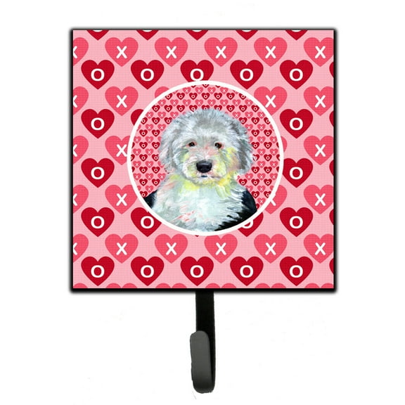 Old English Sheepdog Hearts Love and Valentines Day Portrait Leash or Key Holder