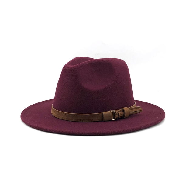 Qarigey Sombrero de fieltro de ala ancha, gorra decorativa para adultos, cómodo, transpirable, Color sólido, decoración de cabeza de Accesorio para el cabello Vino rojo 56-58cm