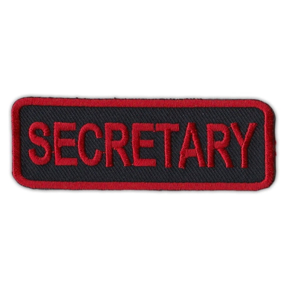 Motorcycle Jacket Embroidered Patch - Secretary - Rank, Position - Red/Black - 3" x 1" Patch