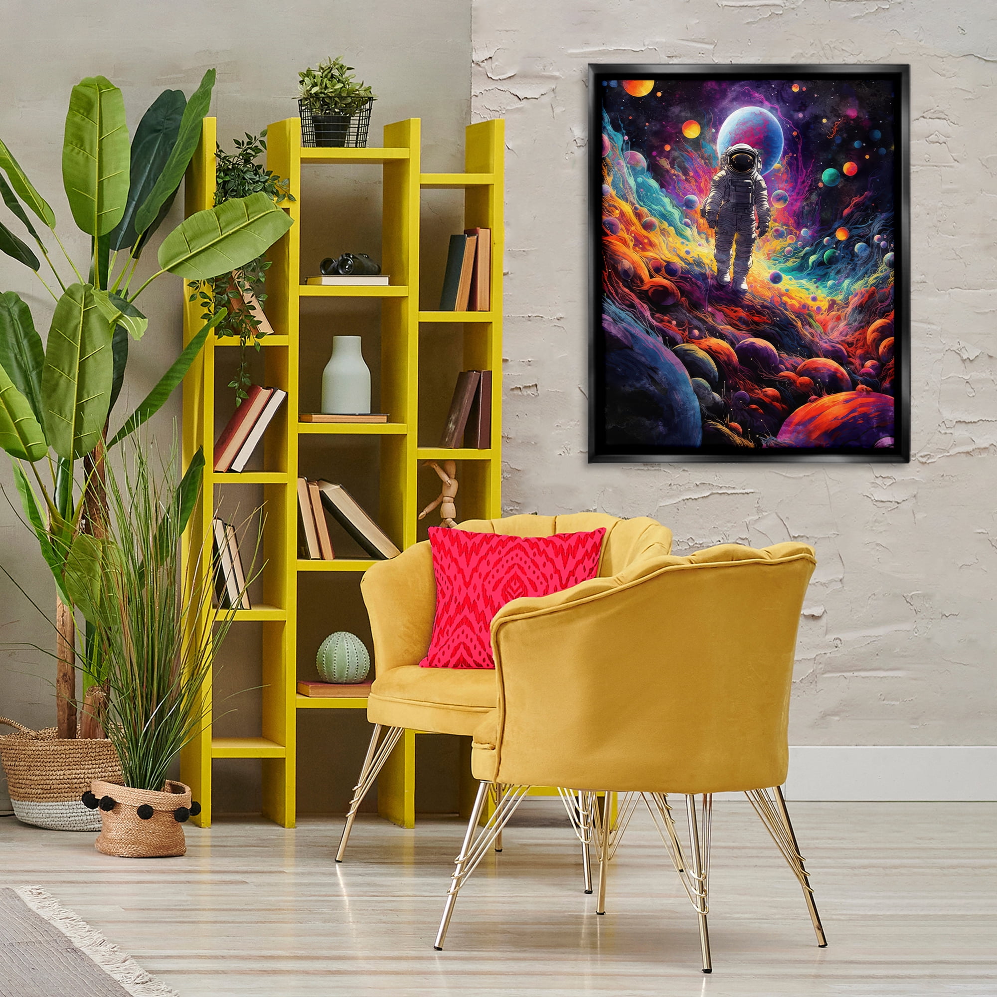 Stupell Industries Stepping on Space Terrain Astrology & Stars Painting Black Floater Framed Canvas Art Print Wall Art, 25 x 31