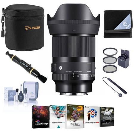 UPC: 0192223195554 | AF 35mm f/1.4 DG DN ART Lens for Sony E  Bundle with Corel PC Software Suite  67mm Filter Kit  Case  Wrap  Lens Cleaner  Cleaning Kit  Lens Cap Tether