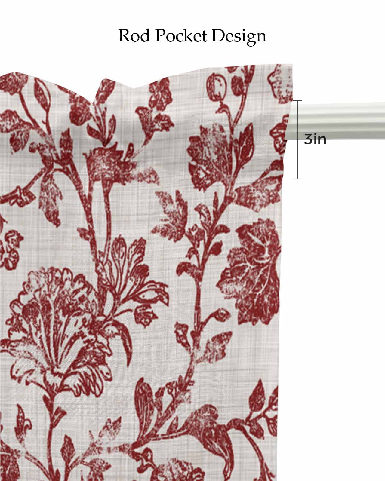 Farmhouse Red Kitchen Valances for Windows Farmhouse Linen Window Valance Curtain for Living Room Window Treatment Vintage Flower Leaf Botanical Plant Valance Rod Pocket Topper Drape, 42 x 18 Inch