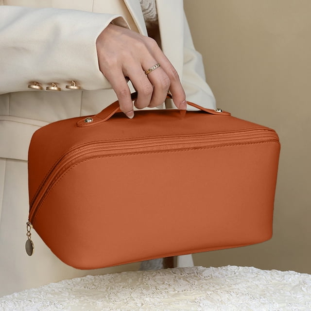Leather Cosmetic Storage Bag, Large Capacity Travel Wash Bag, Multi-Function PU Leather Organizer for Toiletries & Cosmetics, Durable & Portable Design for Travel & Home Use