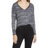 Bobeau Womens Blouse Medium Long-Sleeve Marled V-Neck Black M