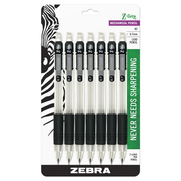 Zebra Z-Grip Mechanical Pencil, 0.7mm, HB #2 graphite, 7-pack