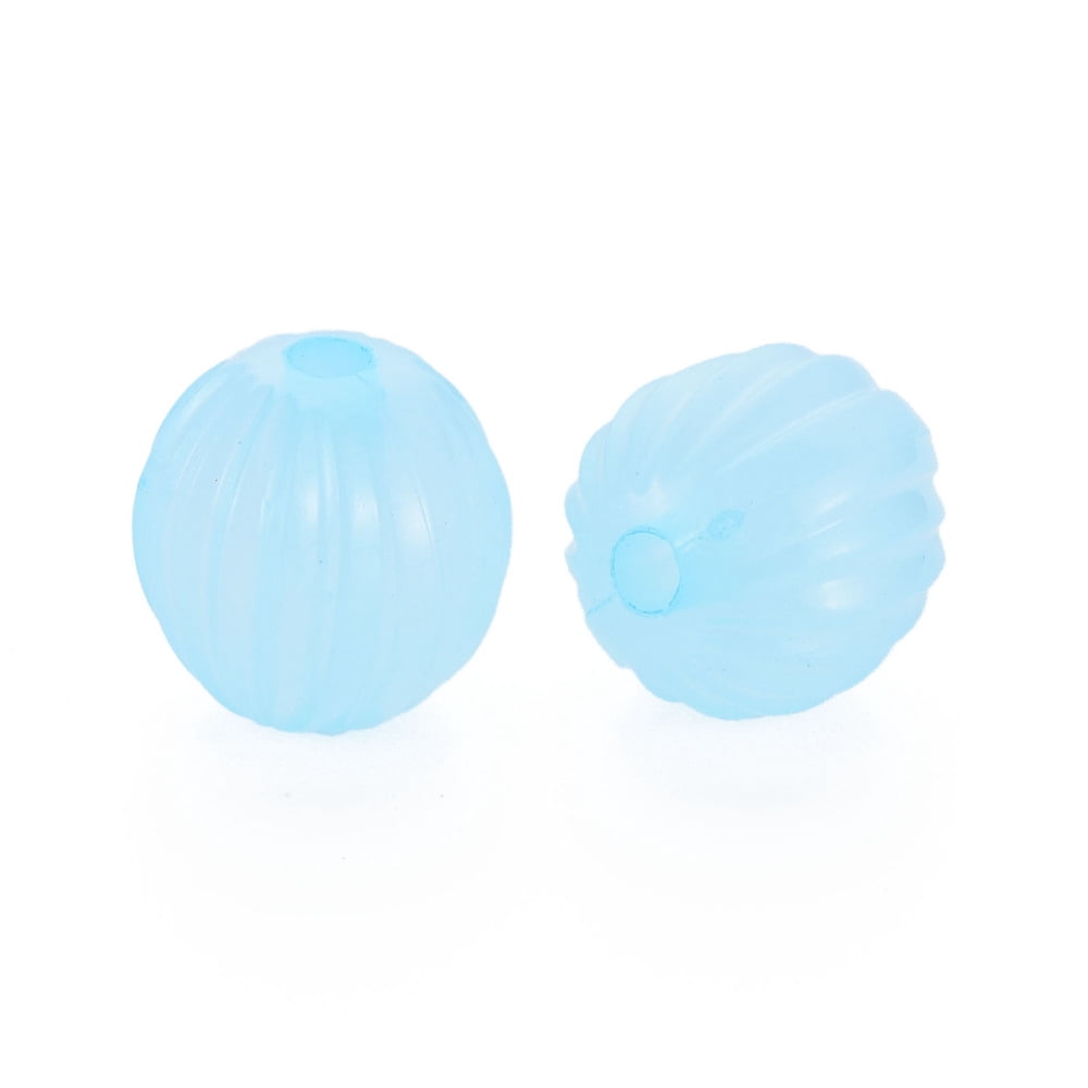 500 g Imitation Jelly Acrylic Beads Corrugated Beads Round Light Sky Blue 14x13mm Hole: 2.5mm 356pcs/500g