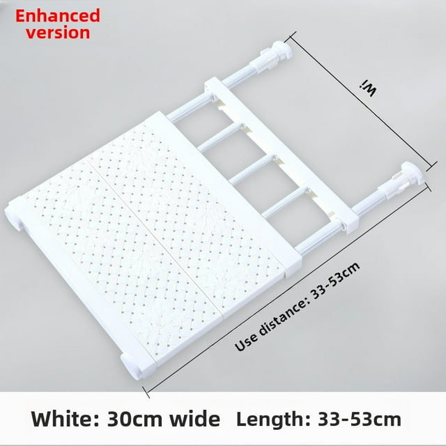 Adjustable White Plastic Storage Shelf: No-Drill, Portable Organizer for Kitchen Cabinets, Closets, Dorm Rooms & Bathrooms – Creative Space-Saving Layered Rack with Durable Design for Versatile Home