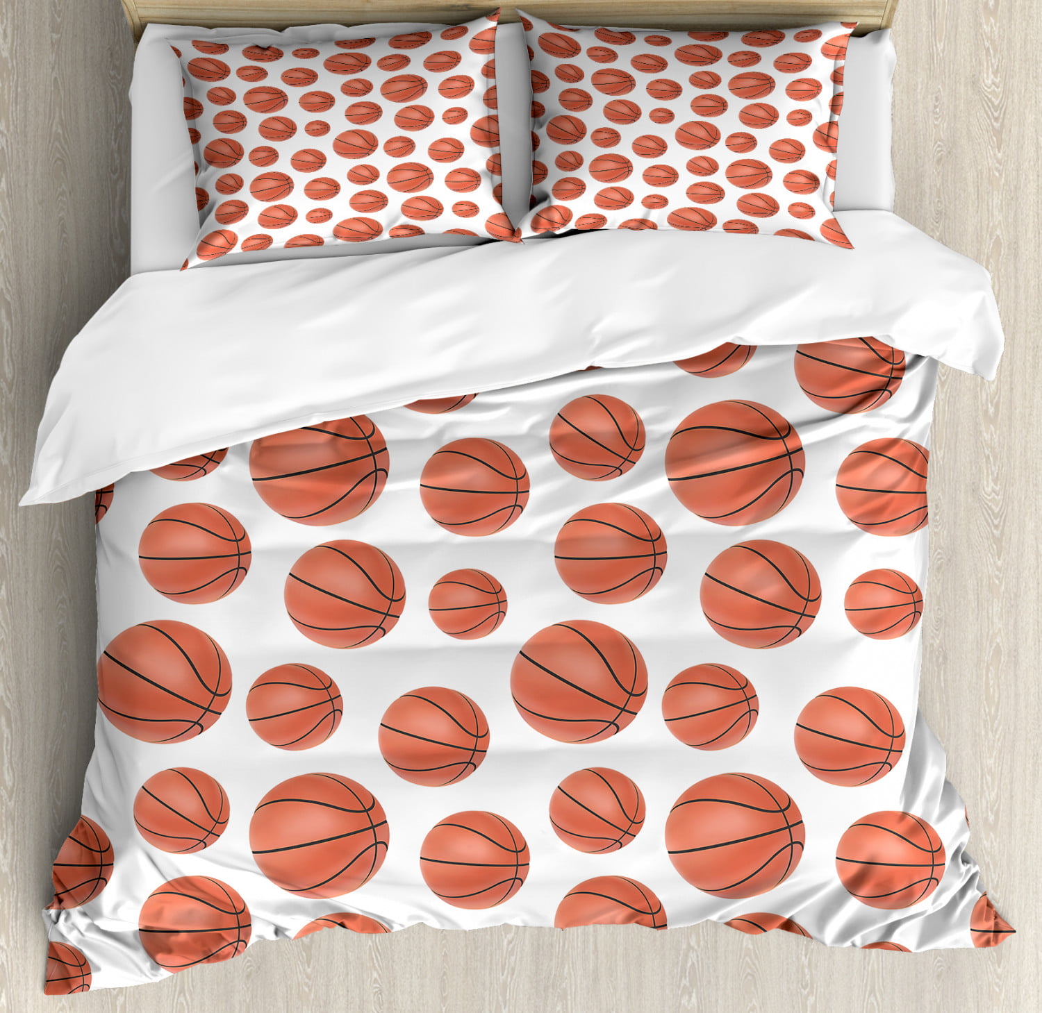 Basketball Duvet Cover Set, Realistic Style Balls Pattern on White ...