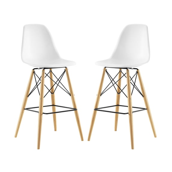 Modern Contemporary Urban Design Kitchen Room Dining Side Bar Stool Chair ( Set of 2), White, Plastic Metal