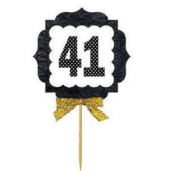41st Birthday / Anniversary Gold Ribbon Hand Crafted Novelty Cupcake Decoration Toppers / Picks -12ct