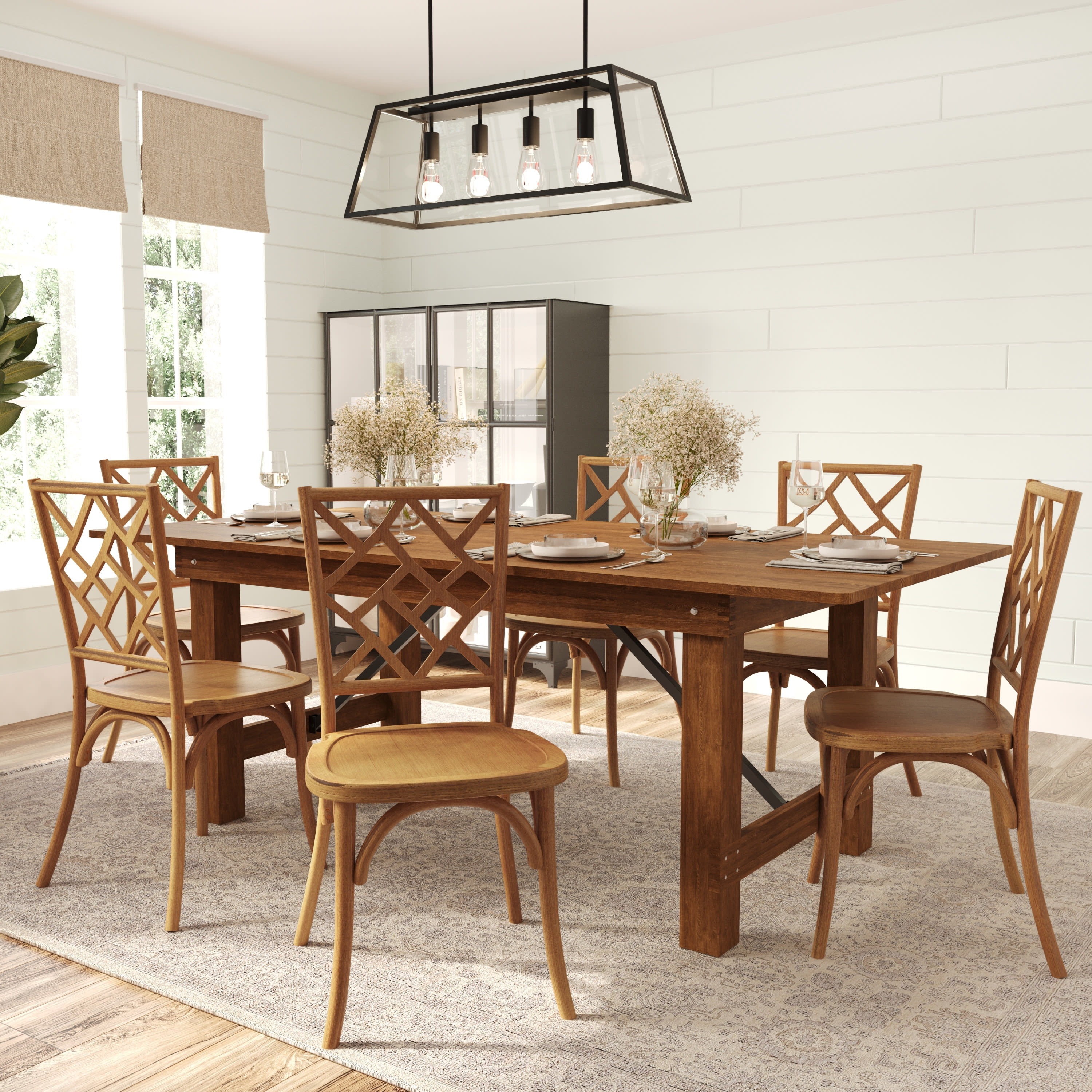 Merrick Lane Solid Wood Dining Chair with Stackable Design, Ornate Seat Back Accenting, and Elegant Finish in Pecan