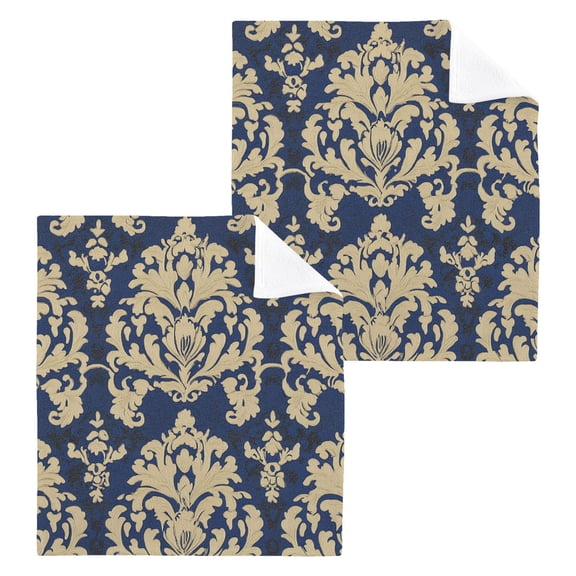 BZSMCE Towel Cotton Face Towel Soft Hand Towels Fashion Navy and Cream Damask Elegance Pattern
