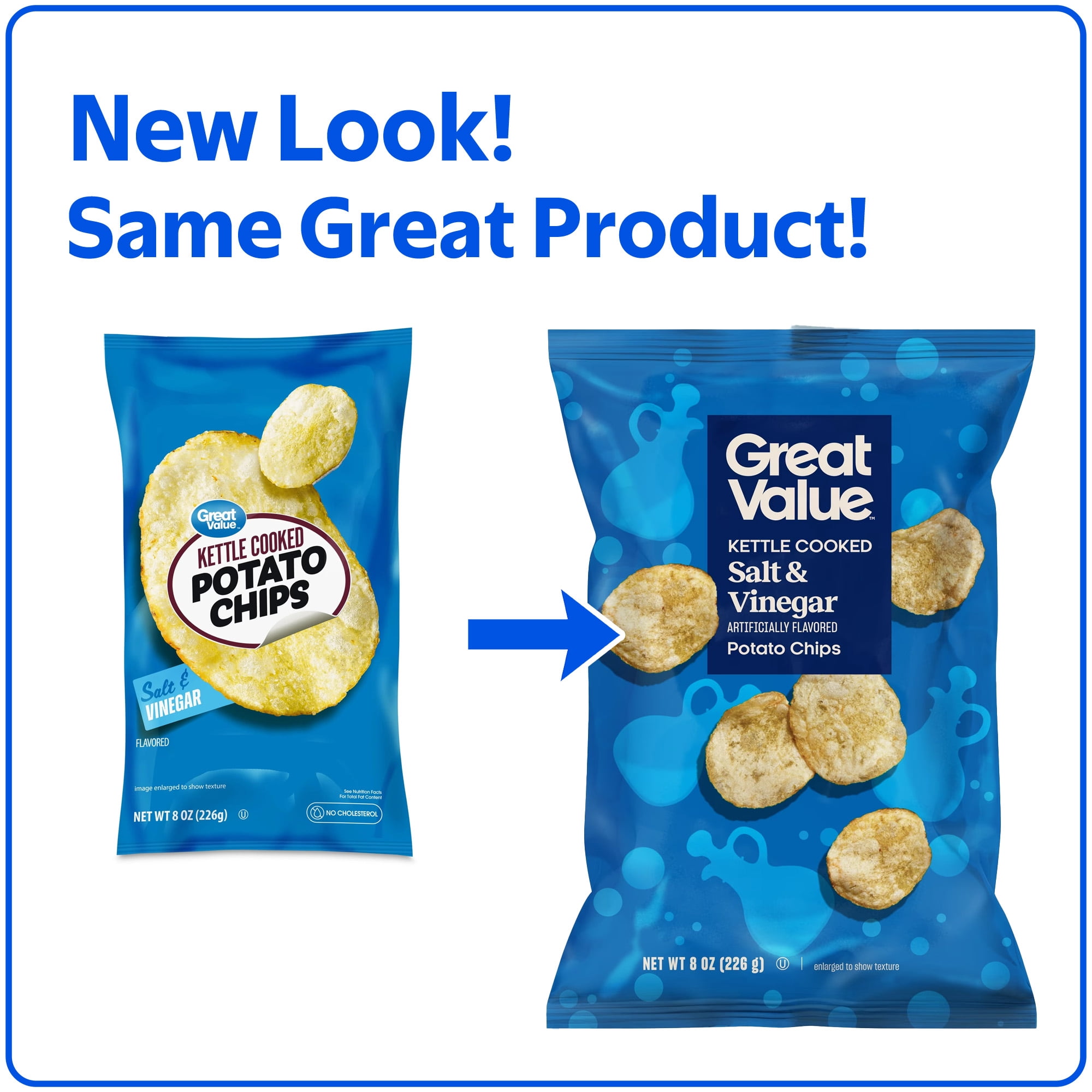 Great Value Kettle Cooked Salt and Vinegar Potato Chips, 8 oz