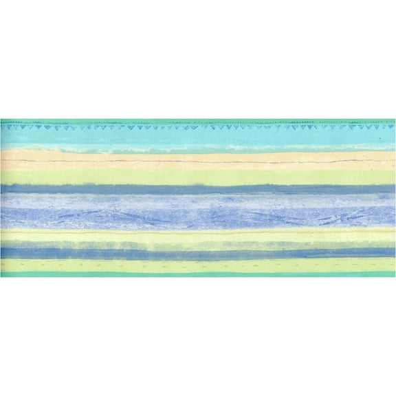 Trimz Pastel Stripes Wallpaper Border -  Blue, seafoam, green, yellow 15' L x 6.9" W
