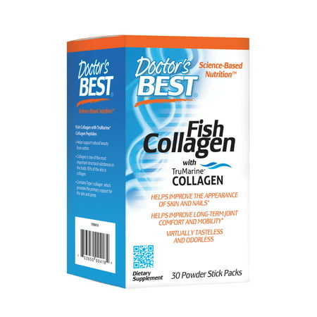 Doctor's Best Fish Collagen with TruMarine Collagen, Non-GMO, Gluten Free, Soy Free, Supports Skin, Nails, Joints, 30 Stick (Hardypet Skin Best Price)
