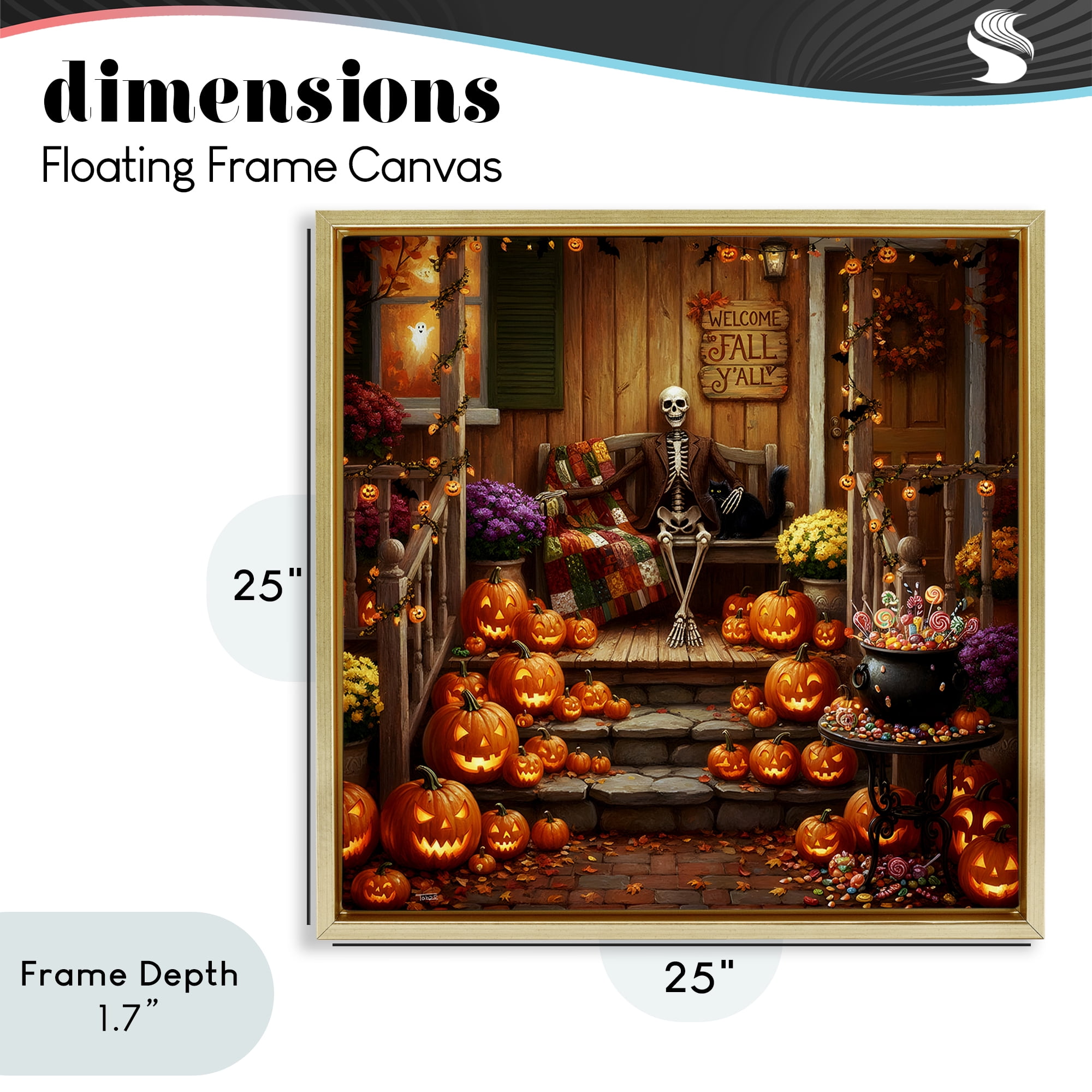 Stupell Industries Welcome To Fall Skeleton Porch Gold Framed Floater Canvas Wall Art, design by Tabz Jones