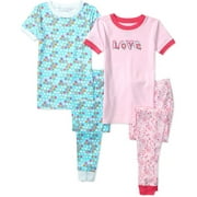Faded Glory - Girls' Organic Cotton Fitted Sleep Tee and Pants, 2 Sets
