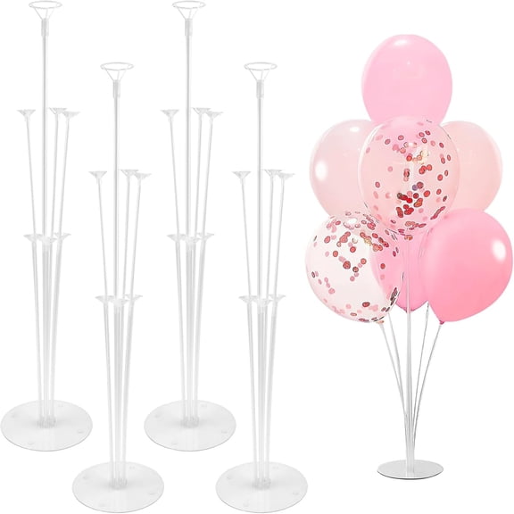 AUCLAY 4 Sets Balloon Stand Kits, Plastic Balloon Sticks Holder with Base for Birthday Baby Shower Party Decorations