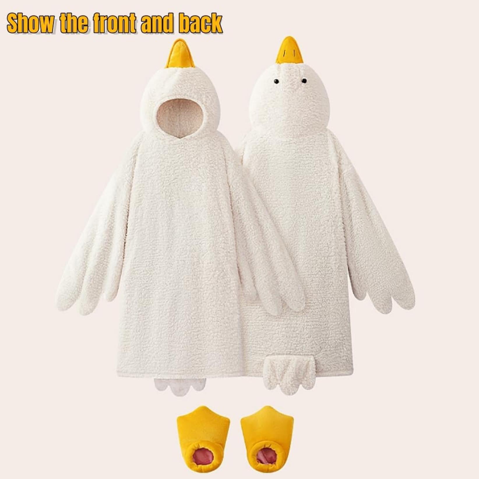 Wearable Fleece Blanket Hoodie Onesie - Oversized with Sleeves & Feet Slippers, Winter Goose Design, Funny Couples Sleep Robe