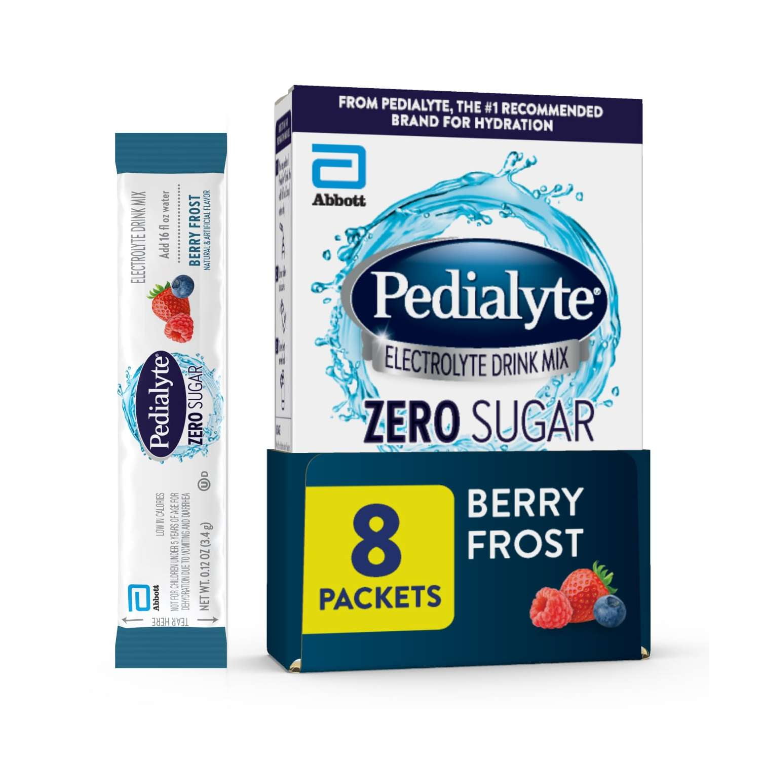 (12 pack) Pedialyte Electrolyte Drink Mix With Zero Sugar, Berry Frost, 8 Powder Packets